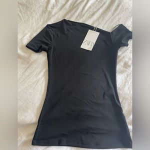 Black Zara One- Shoulder Mesh top Size: Women’s L NEW WITH TAGS!!